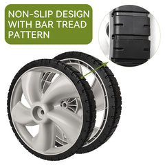 Bularie wheel installed on a walk-behind mower improving stability benefit