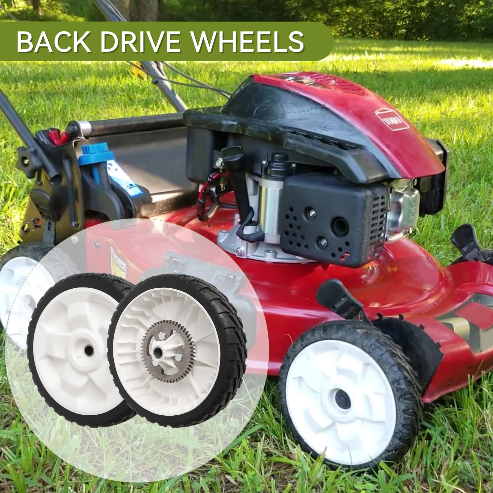 Bularie two replacement wheels in garage setting highlighting easy storage and readiness