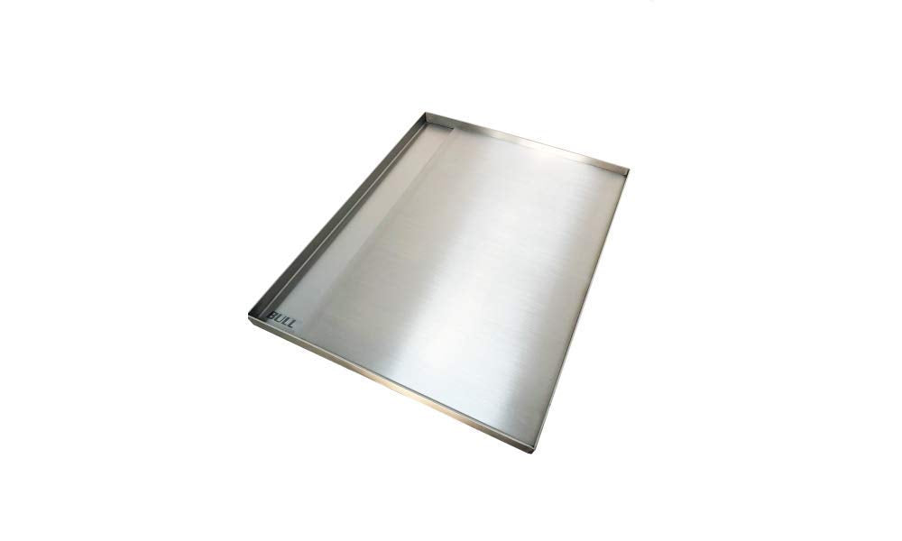 Bull griddle close-up of grease trough and stainless steel finish for easier cleanup