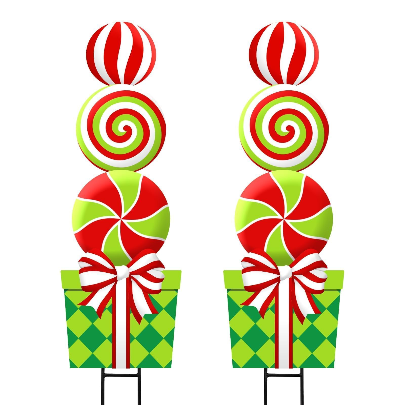 Bunny Chorus front view of two colorful lollipop yard signs brightening curb appeal