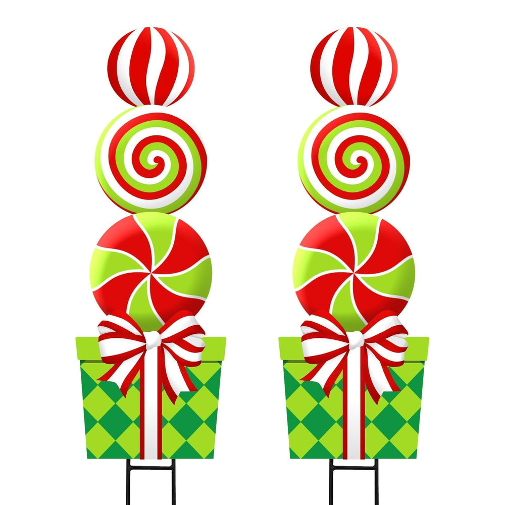 Bunny Chorus front view of two colorful lollipop yard signs brightening curb appeal