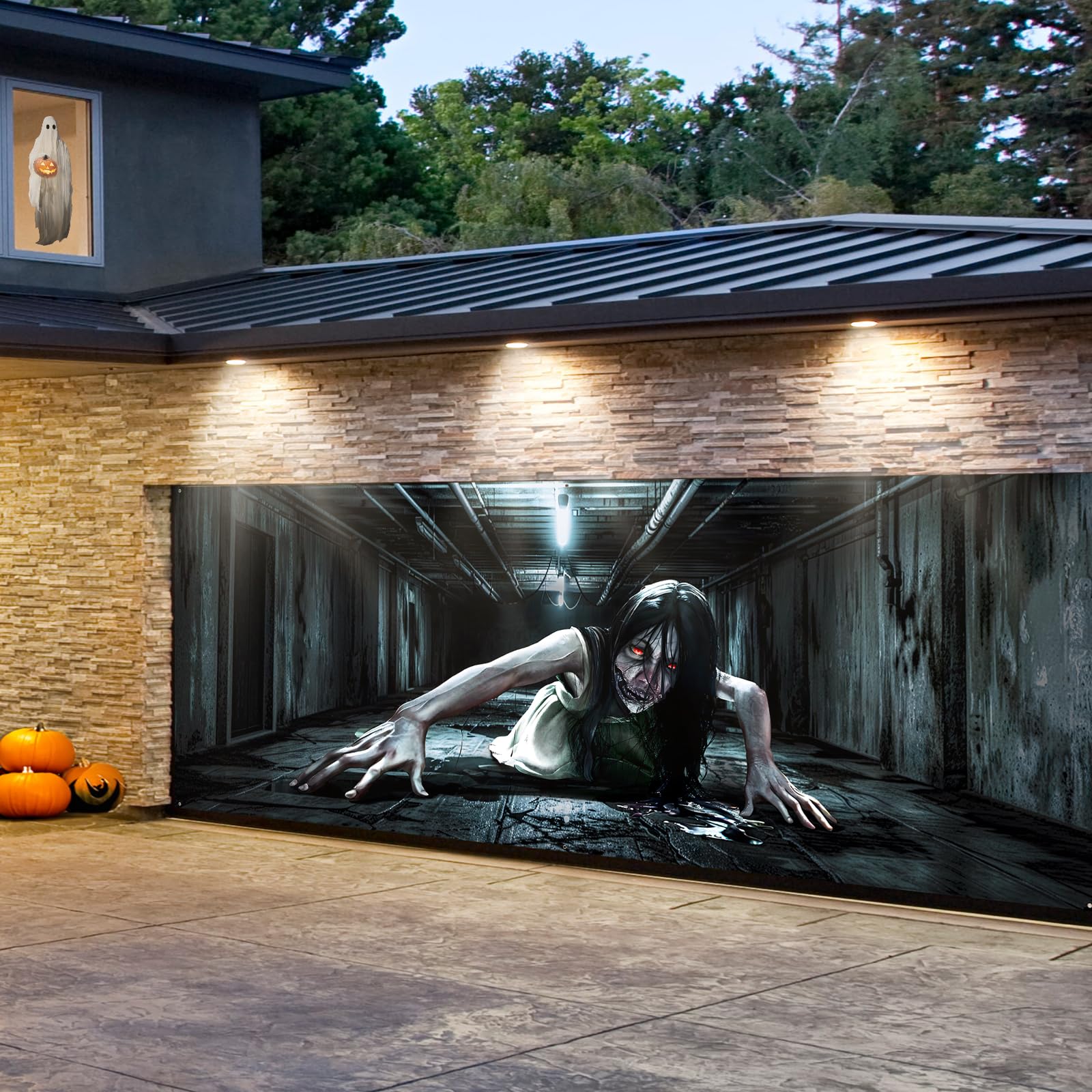 Bunny Chorus illuminated at night creating bold, spooky curb impact