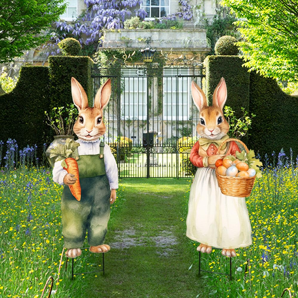 Bunny Chorus pair displayed in garden bed, creates festive spring curb appeal