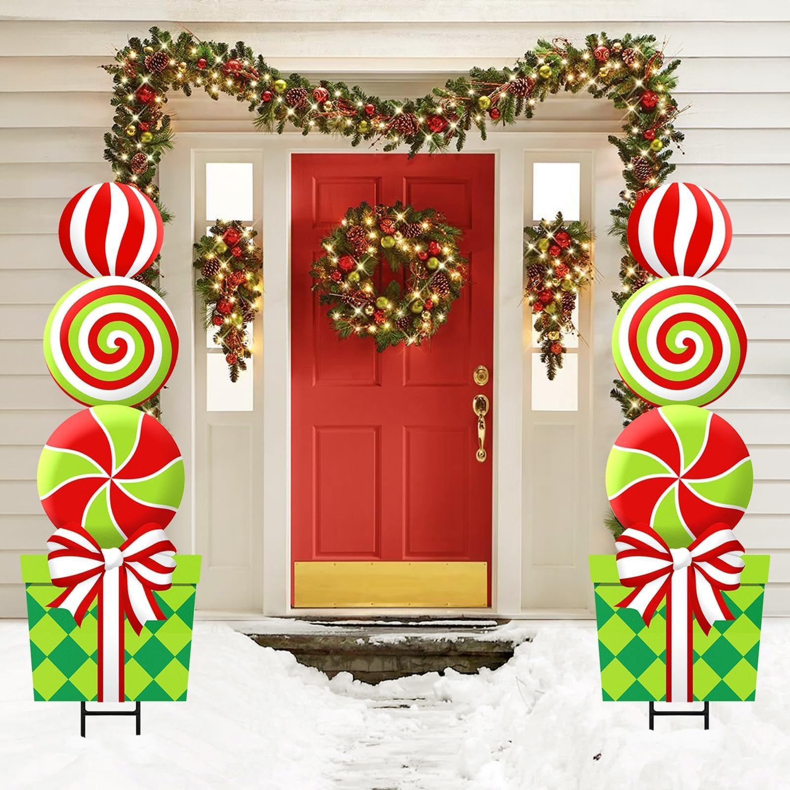 Bunny Chorus paired lollipop signs installed in a front lawn for festive curb impact