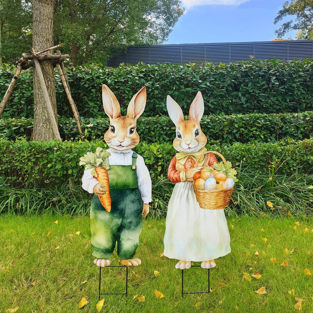 Bunny Chorus beside outdoor chair for scale, illustrates 32 inch height