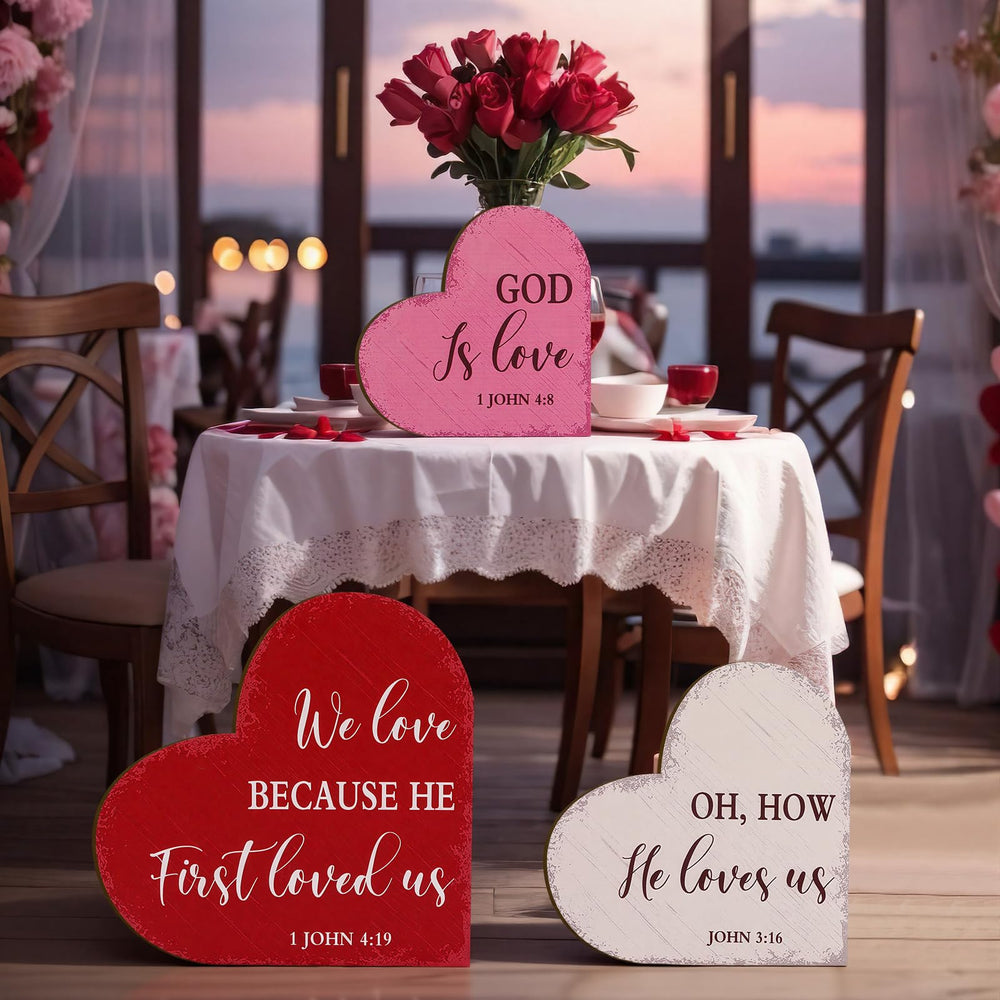 Burbell heart trio styled on mantel adding warm farmhouse charm benefit
