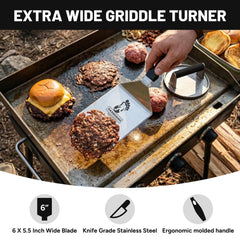 Burger Iron handle detail highlighting comfort grip for secure control benefit