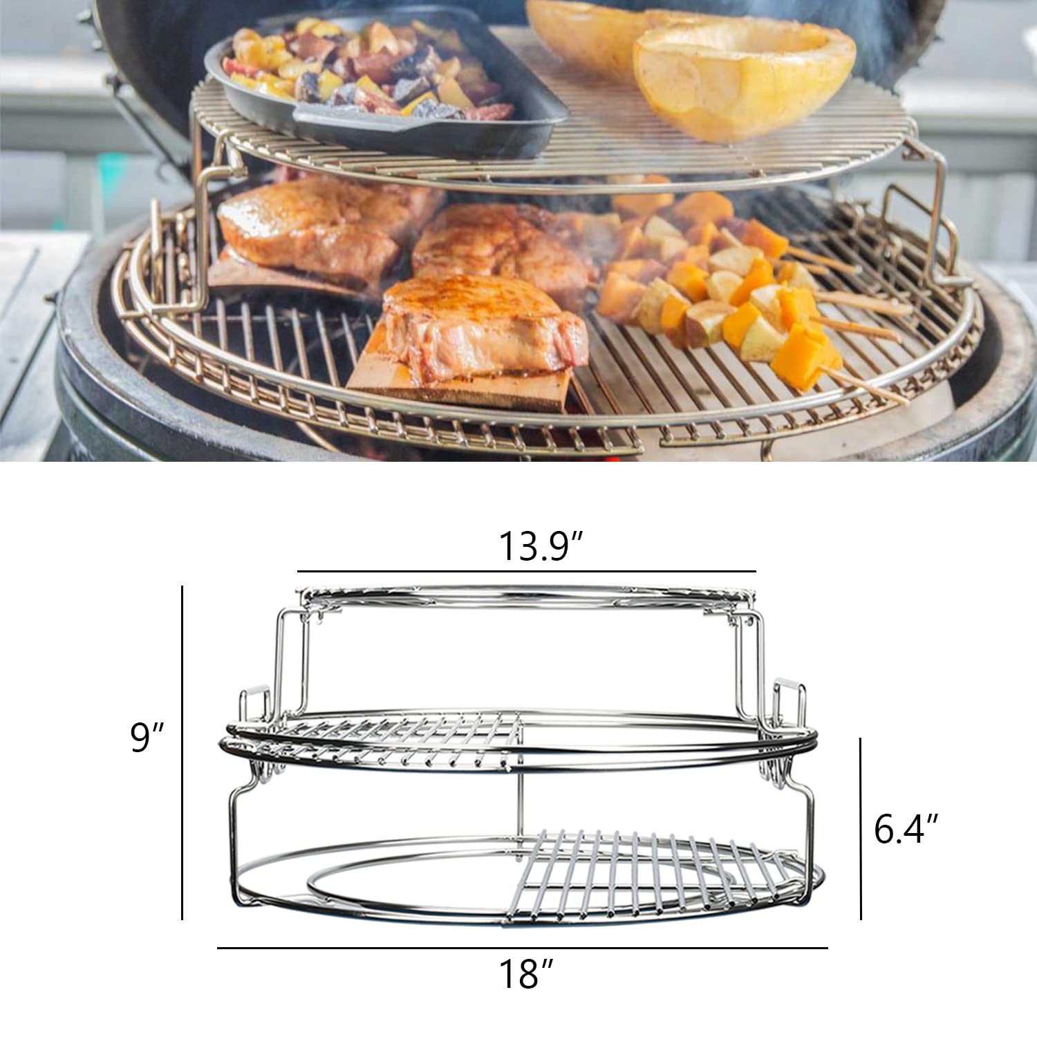 Burly Grill ConvEGGtor basket close-up showing 304 stainless durability benefit