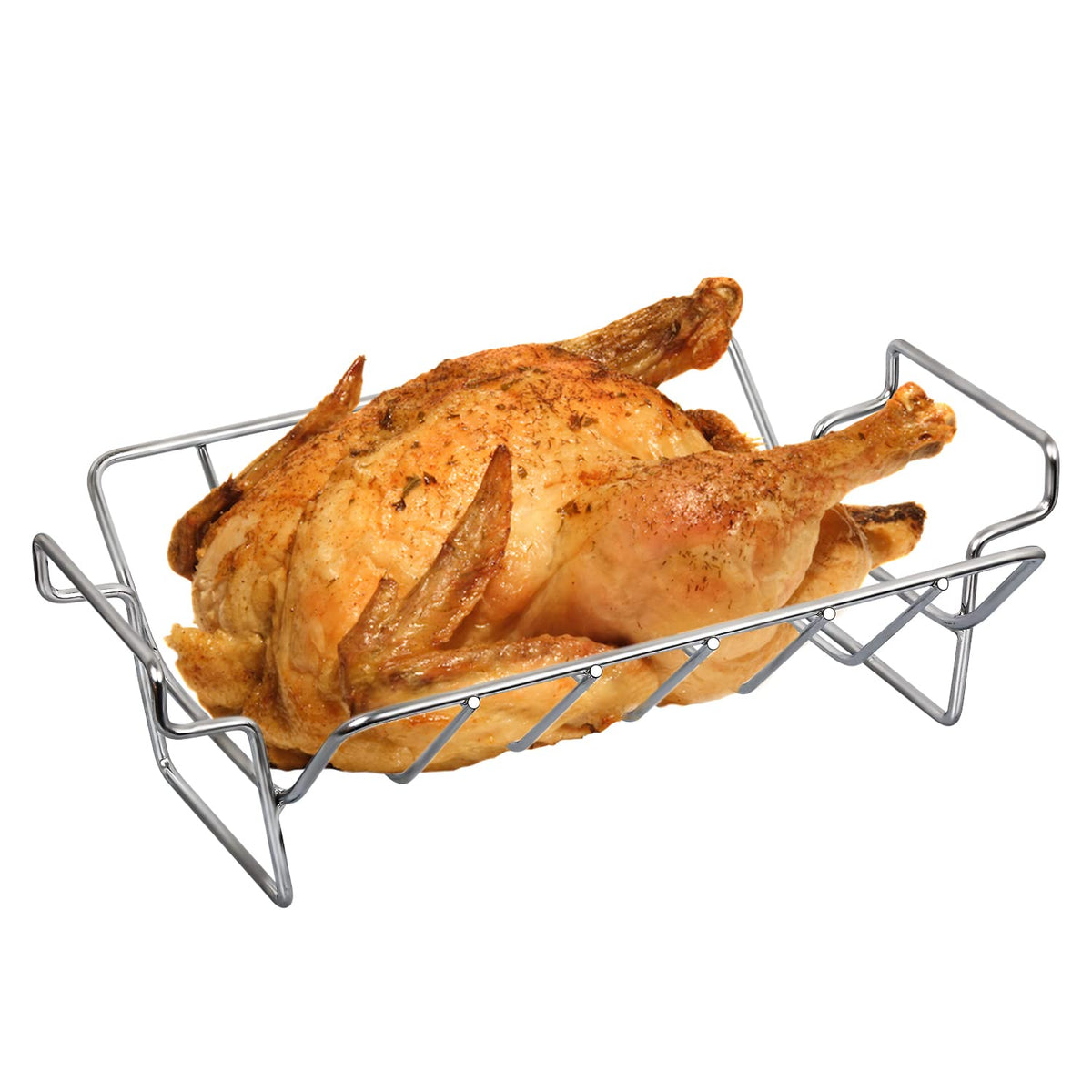 Burly grill front view of rack showing reversible turkey and rib design for versatility