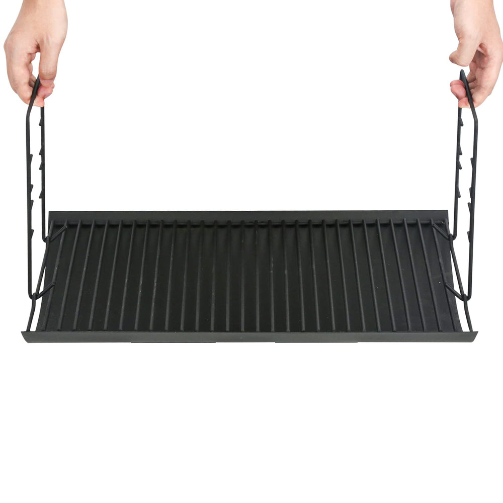 Burly Grill detail of two grate hangers for easy removal and alignment
