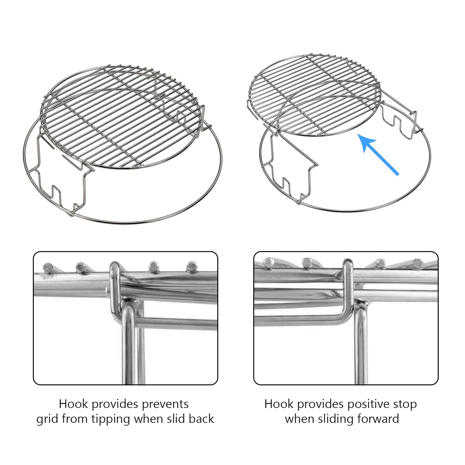 Burly Grill two half grids mounted to expand cooking area and organize small items