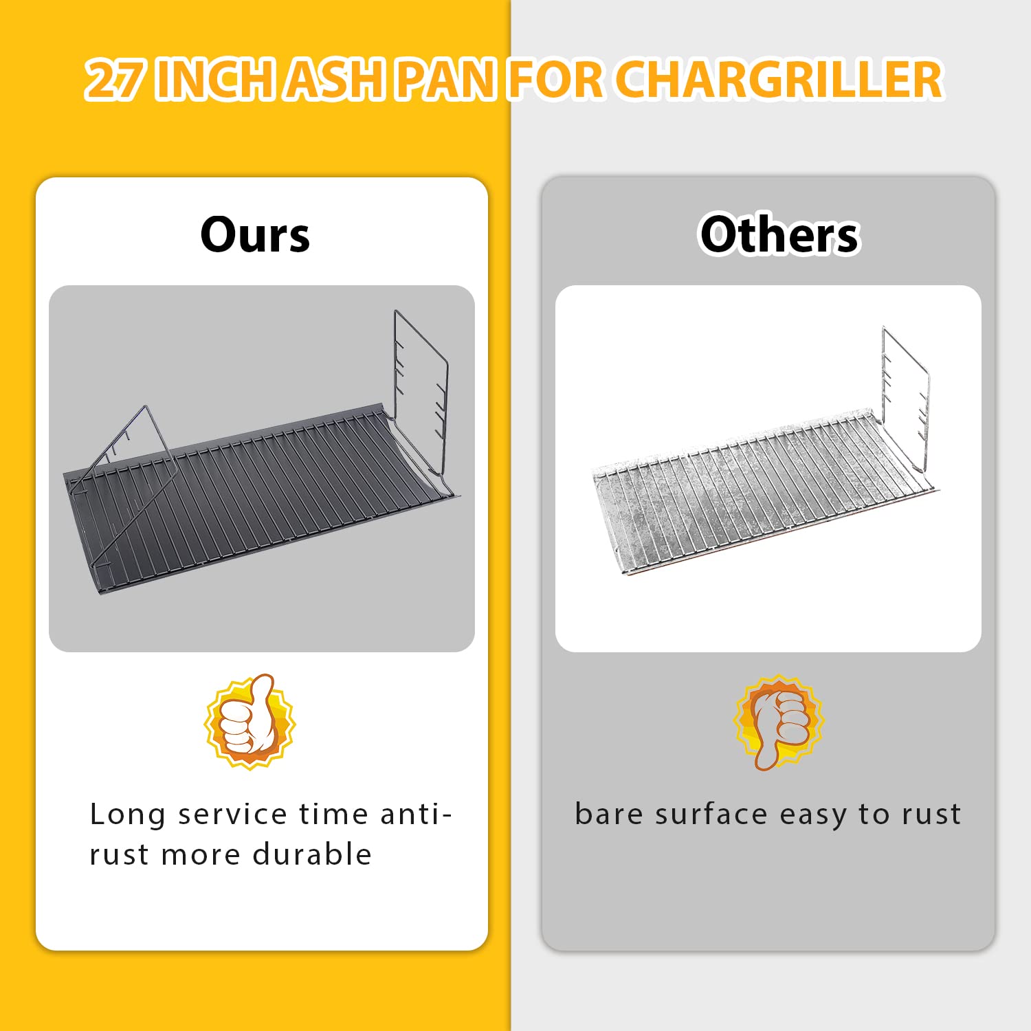 Burly Grill pan beside ruler showing 27x13¼ inches for accurate fit verification