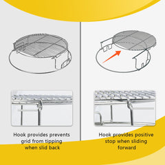 Burly Grill sliding top rack pulled out for easy access and safe handling