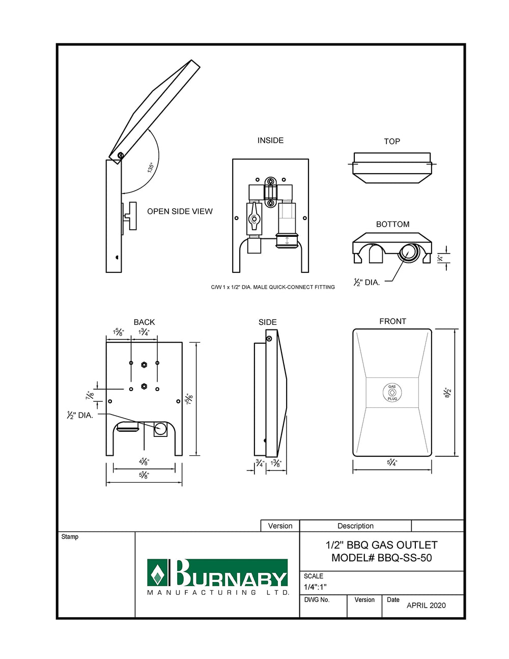 Burnaby gas outlet scale comparison next to grill hose showing compact, space-saving size