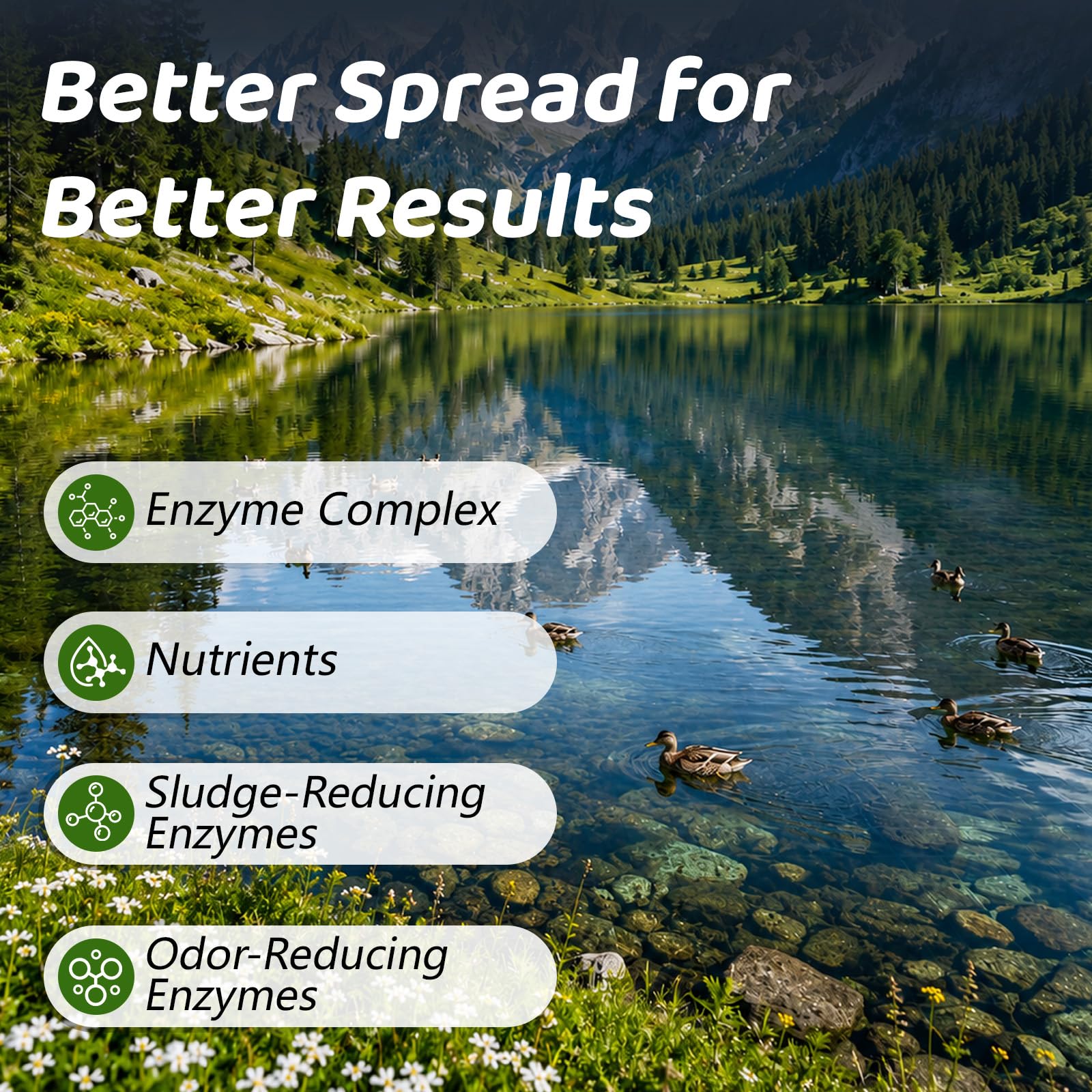 Burnvale pellets being scattered across pond for easy application