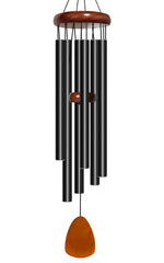 Bursvik front view of 32-inch black wind chime showing elegant silhouette and calm benefit