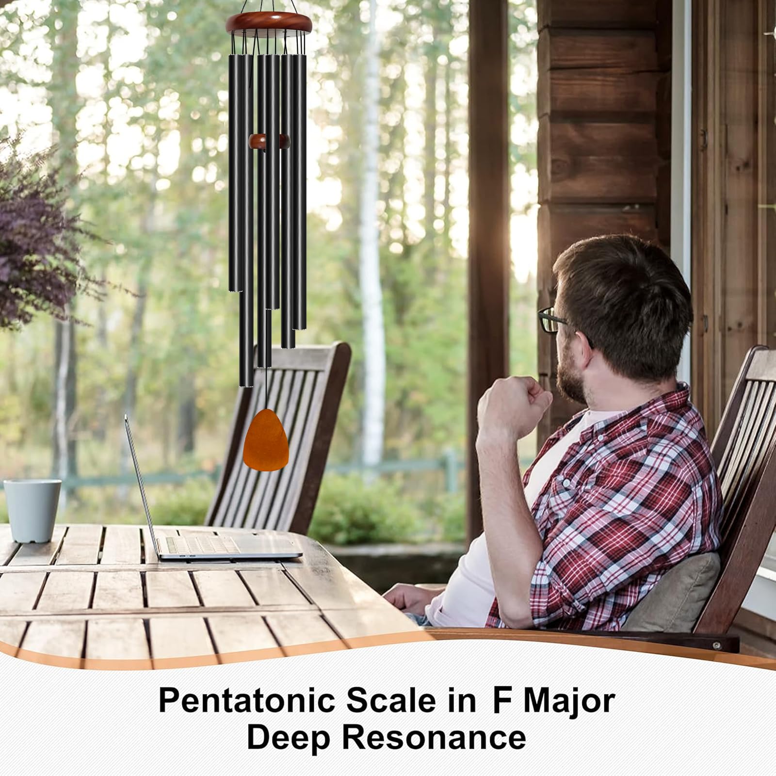 Bursvik hanging on a patio showing ambient sound benefits for outdoor relaxation