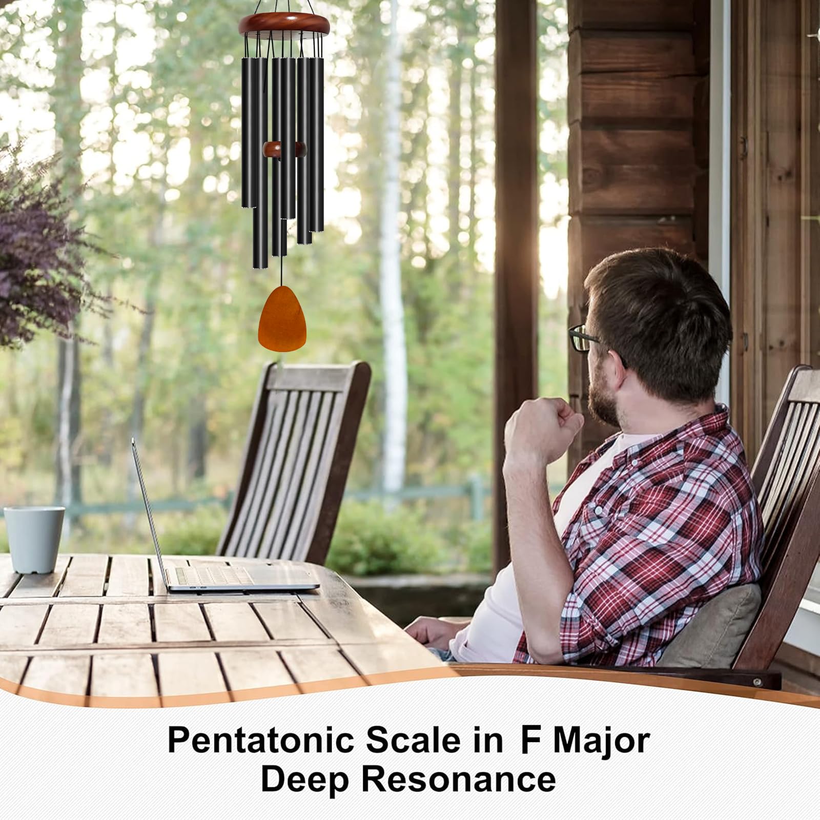 Bursvik wind chimes beside ruler showing true 29 inch scale
