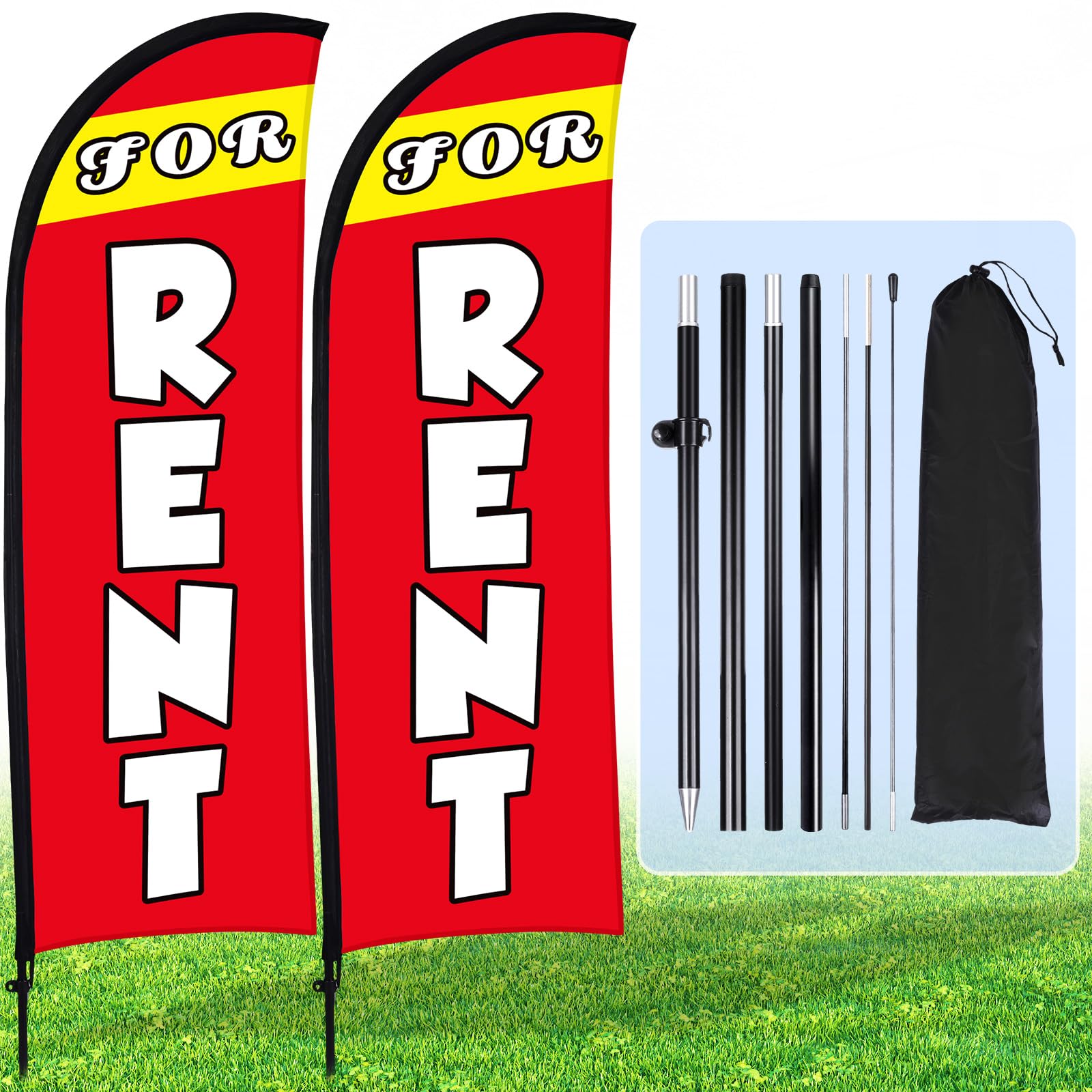 Buryeah red FOR RENT flag front view showing bold text and high visibility