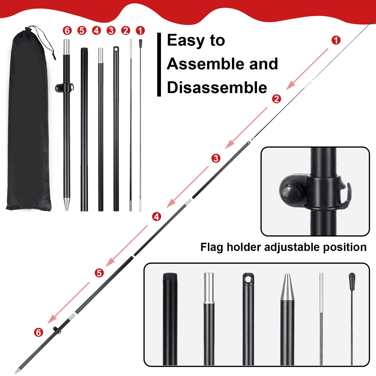 Buryeah pole and stake detail shows sturdy aluminum and fiberglass for reliable support