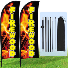 Buryeah front packaging showing two assembled firewood flags for fast advertising