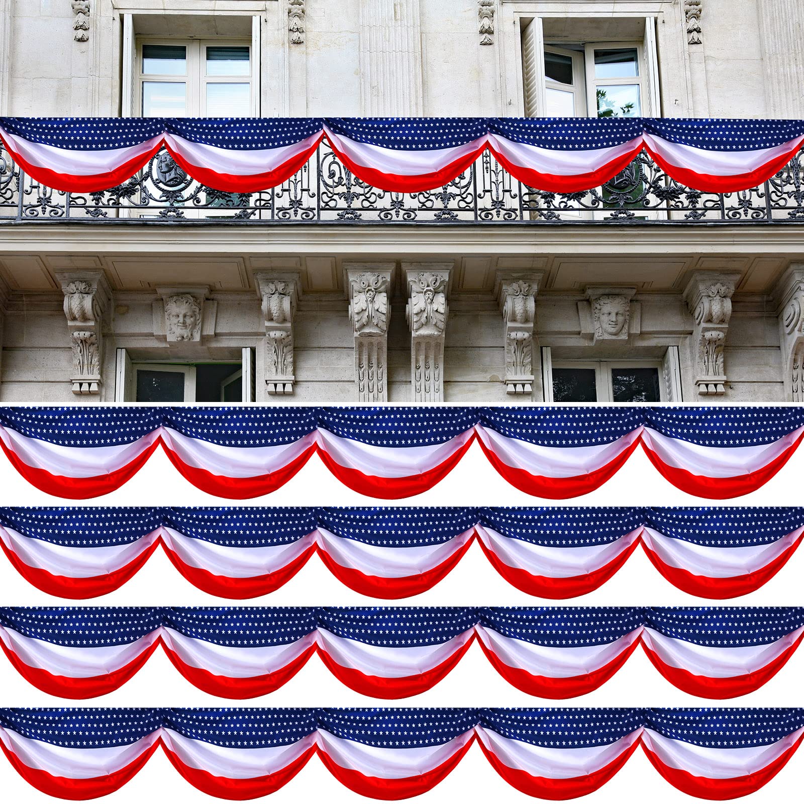 Buryeah front view of four bundled red white blue buntings showing full design and benefit