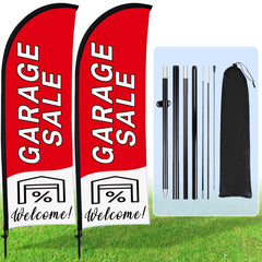 Buryeah front view of red feather flag set showing high visibility