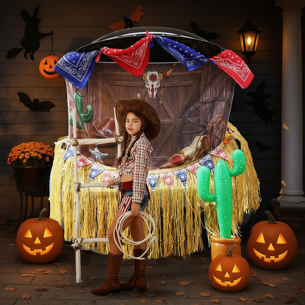 Buryeah kerchiefs and pennant arrangement adding colorful western accents