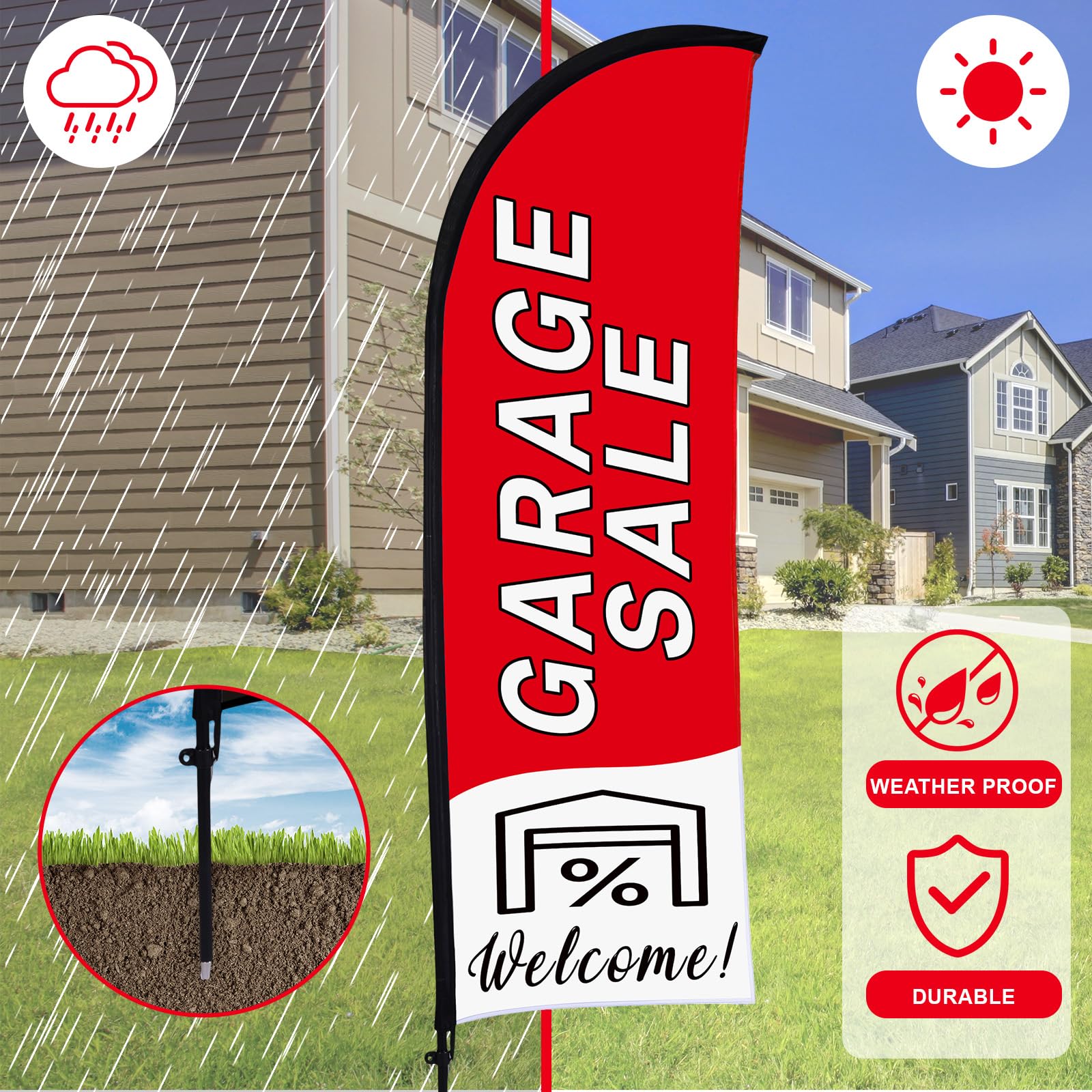 Buryeah label and pole connection detail demonstrating sturdy fit