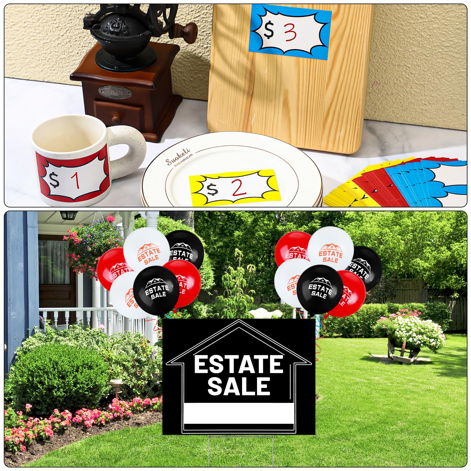 Buryeah price stickers and balloons staged to increase buyer attention