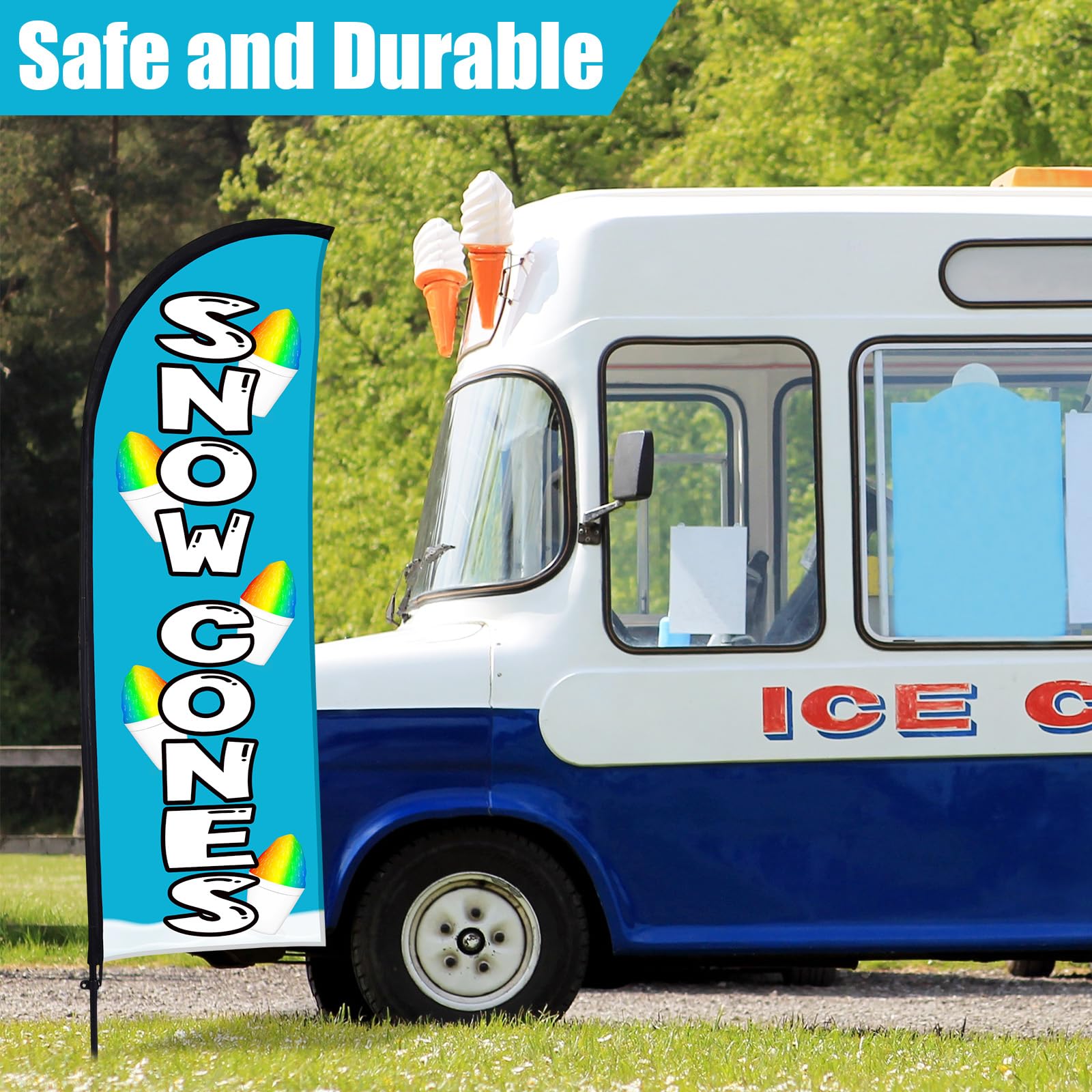 Buryeah snow cones flag close-up fabric print showing durable polyester detail