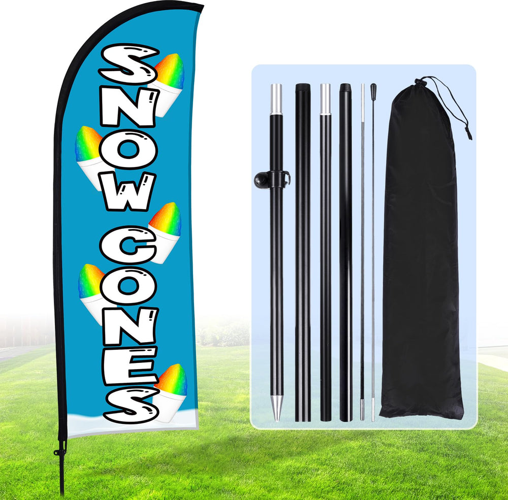 Buryeah snow cones flag front view showing bold blue design and clear text