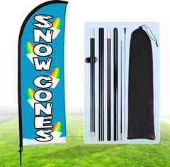 Buryeah snow cones flag front view showing bold blue design and clear text