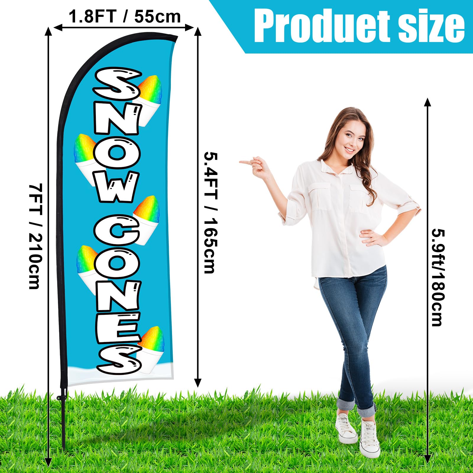 Buryeah snow cones flag full height on pole capturing attention outdoors
