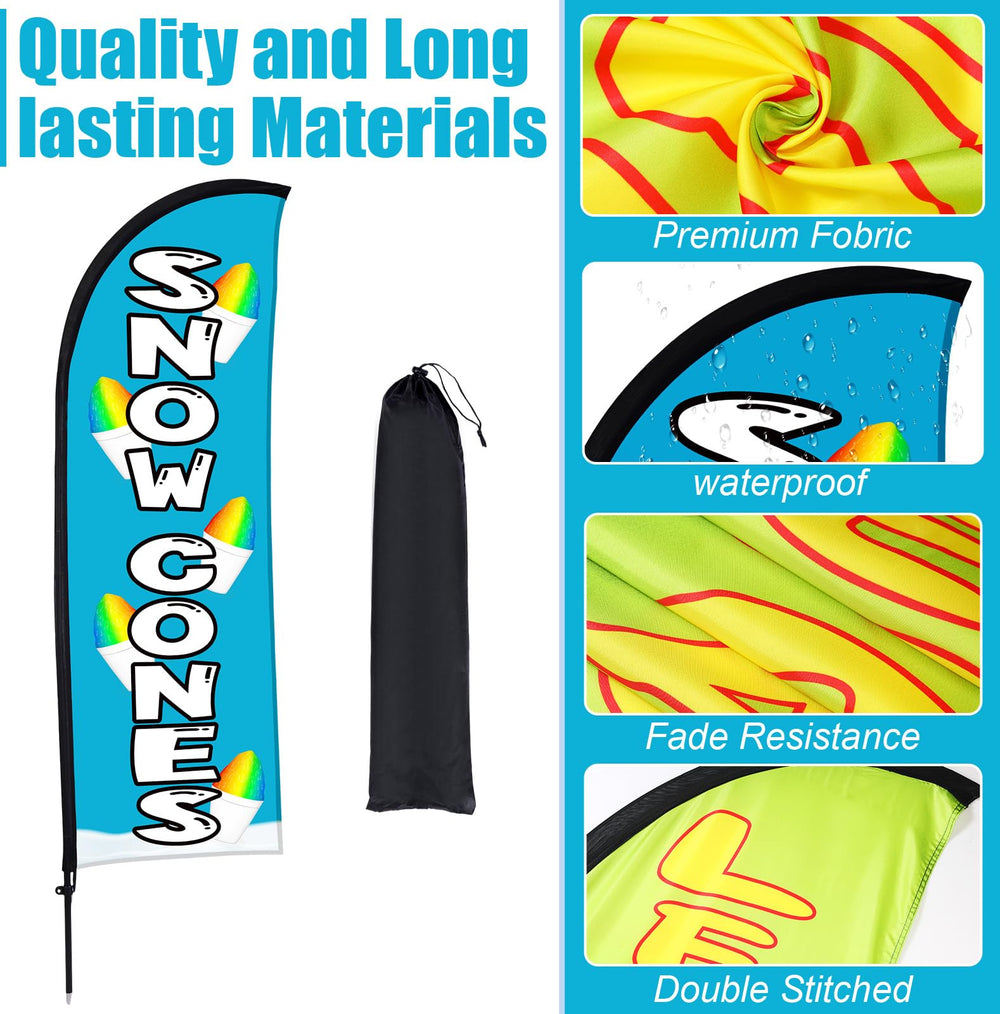 Buryeah snow cones flag in use at outdoor stand increasing visibility