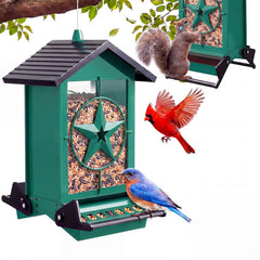 buteafly front view of blue feeder showing hanging design and bird access benefits