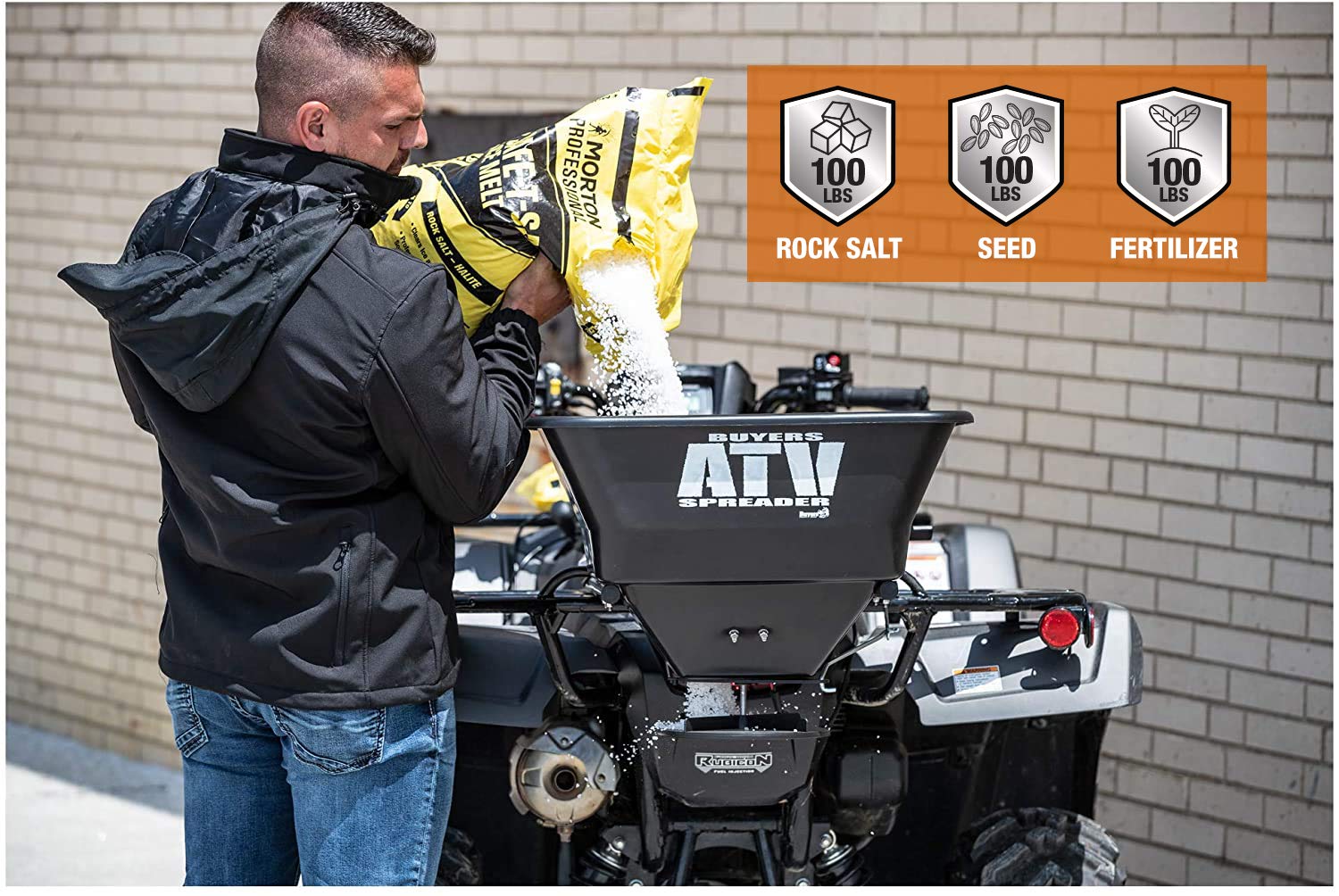 Buyers Products ATVS100 enclosed 12V motor detail showing protection and reliability