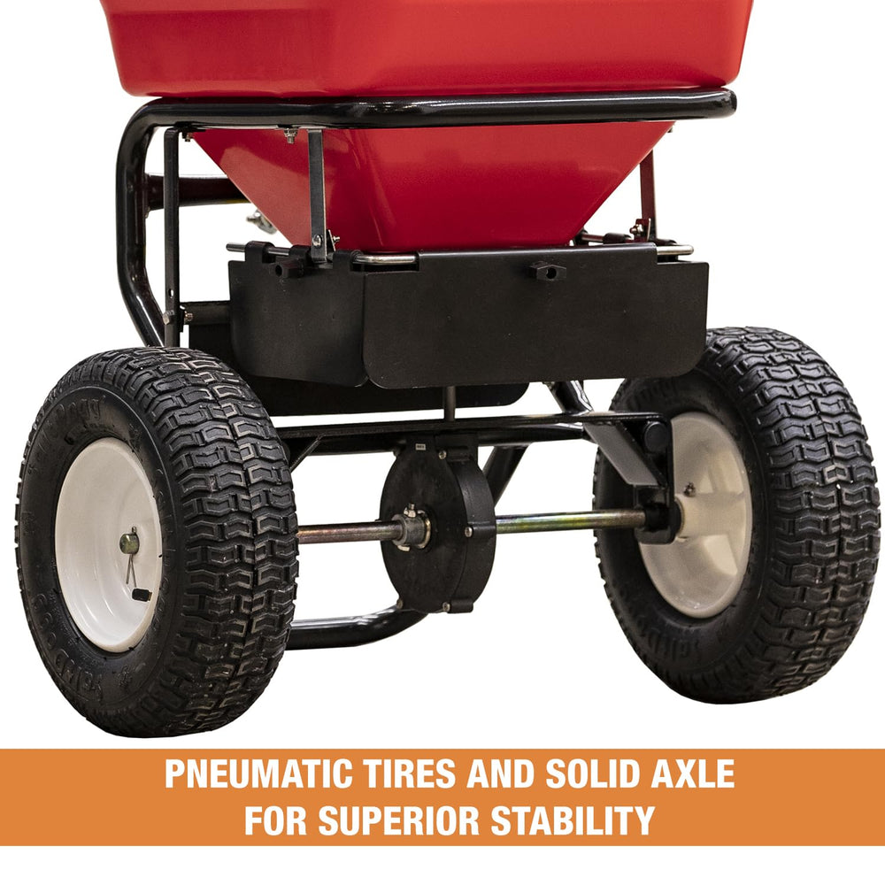 Buyers Products Company Grounds Keeper spreading seed on lawn benefit: consistent distribution in wet conditions