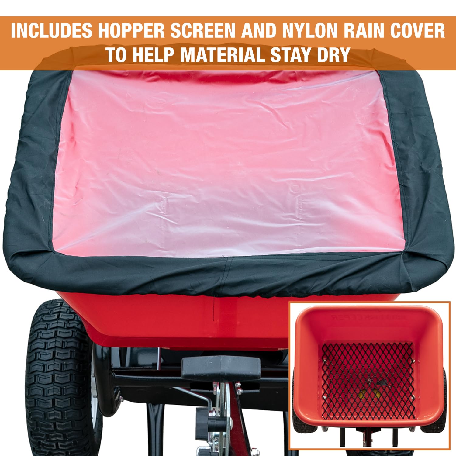 Buyers Products Company Grounds Keeper next to a person for scale benefit: compact, easy to maneuver
