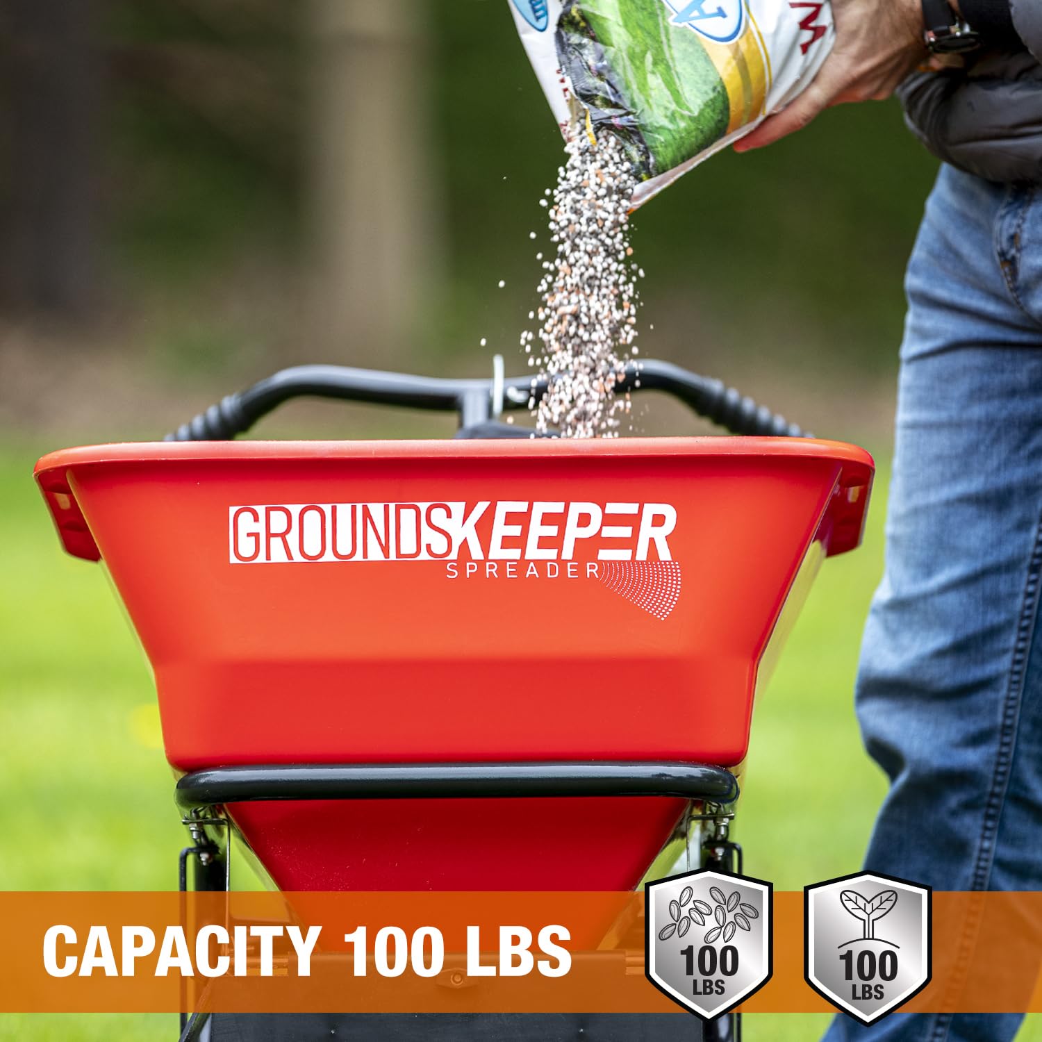 Buyers Products Company Grounds Keeper with rain cover on hopper benefit: keeps granular materials dry
