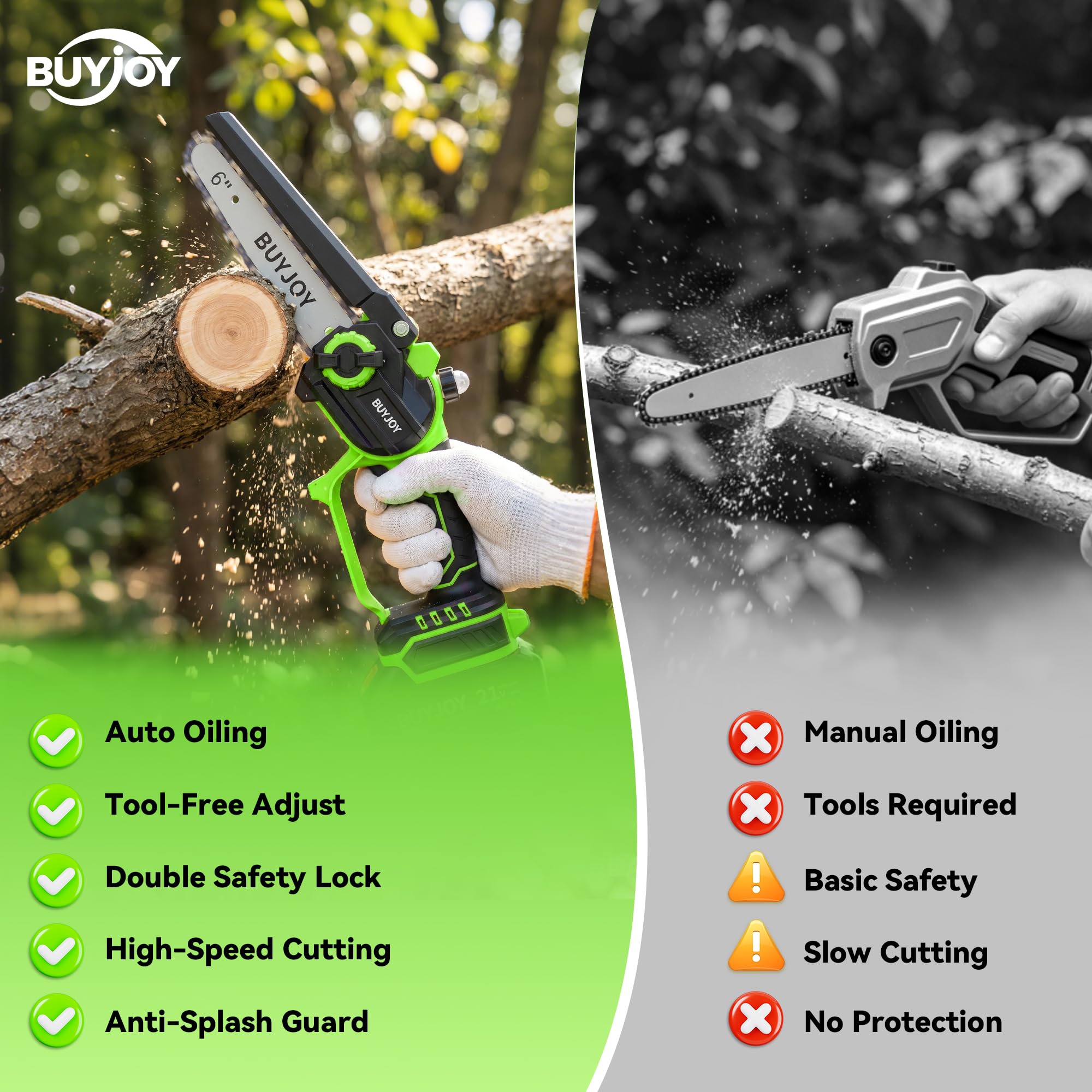 BuyJoy handheld pruner trimming shrubs illustrating one-handed control