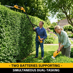BuyJoy cutting a high branch from ground level showing ladder-free safety