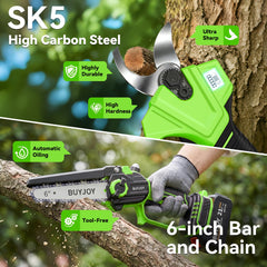 BuyJoy mini chainsaw chain detail highlighting auto-oiling smooth cuts