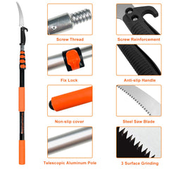 Buyplus telescoping pole fully extended demonstrating safer high-reach trimming
