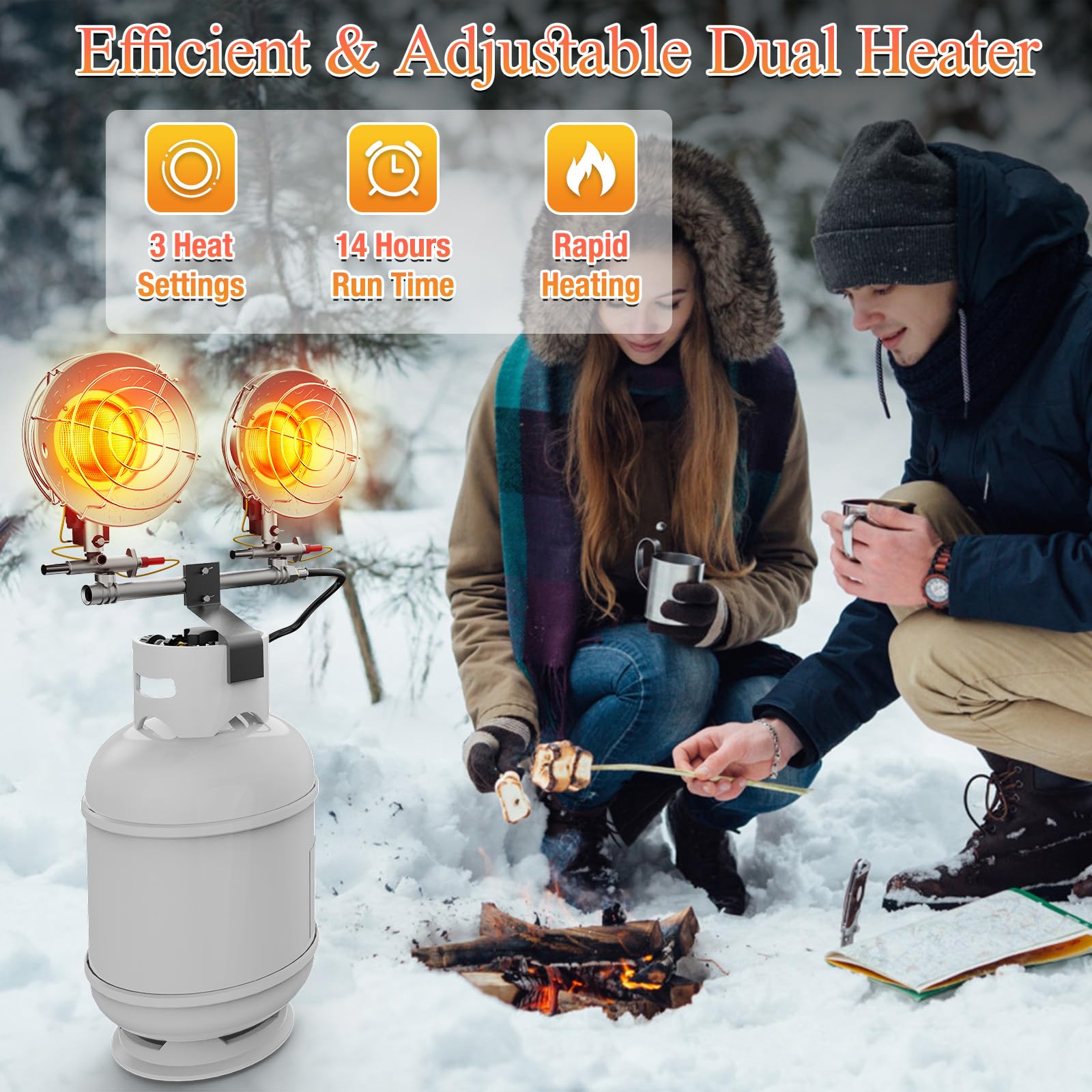 Buyplus close-up of dual heads showing adjustable 30° rotation for wider warmth