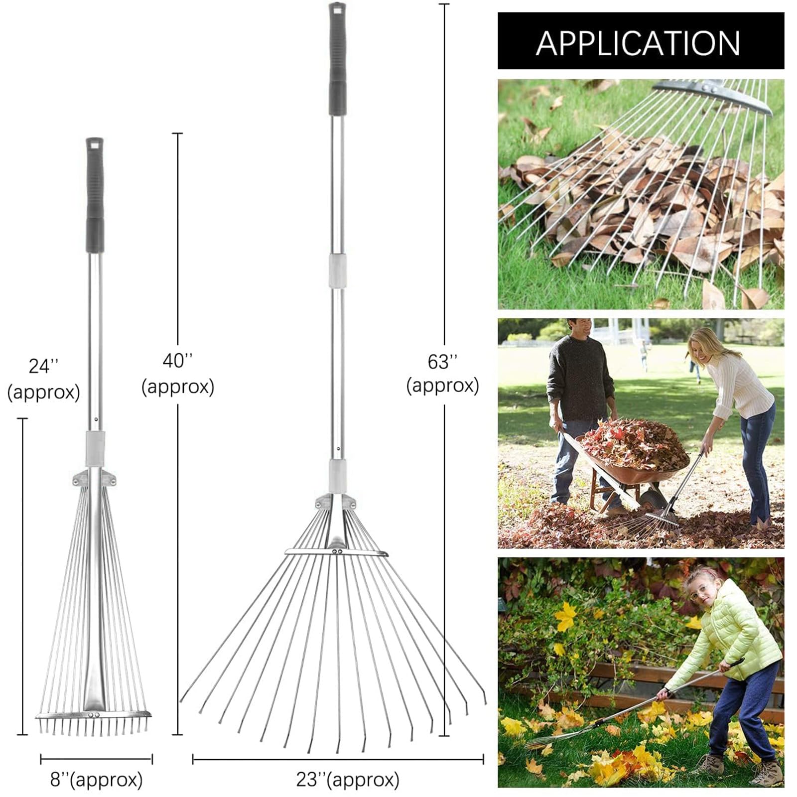Buyplus rake wide head sweeping leaves across lawn for fast cleanup