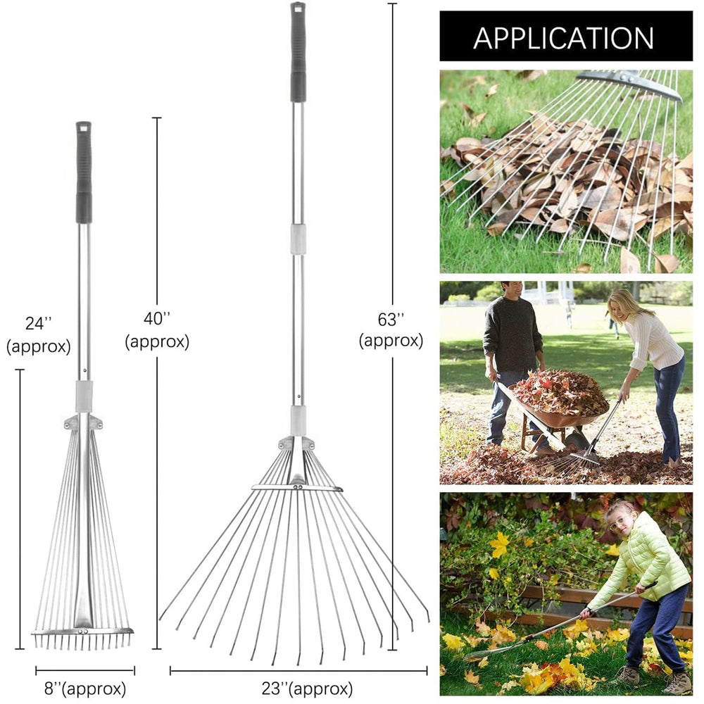 Buyplus rake wide head sweeping leaves across lawn for fast cleanup