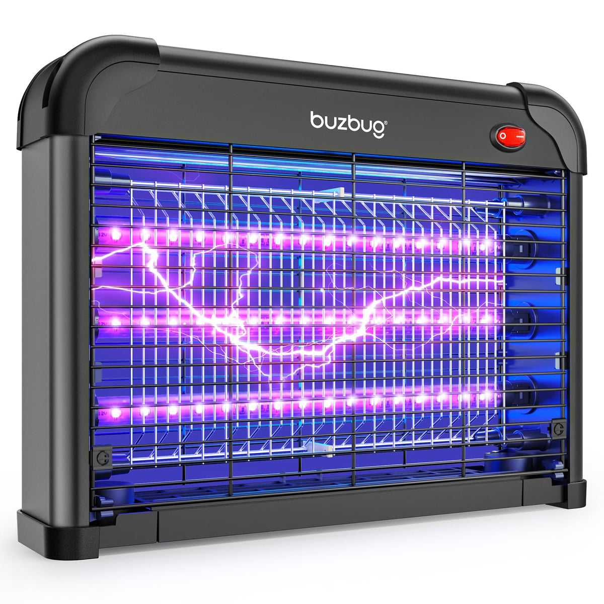 Buzbug MA009 front view showing matte black housing and LED lights for effective attraction