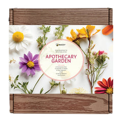 Buzzy front packaging of the apothecary garden kit showing contents and benefits