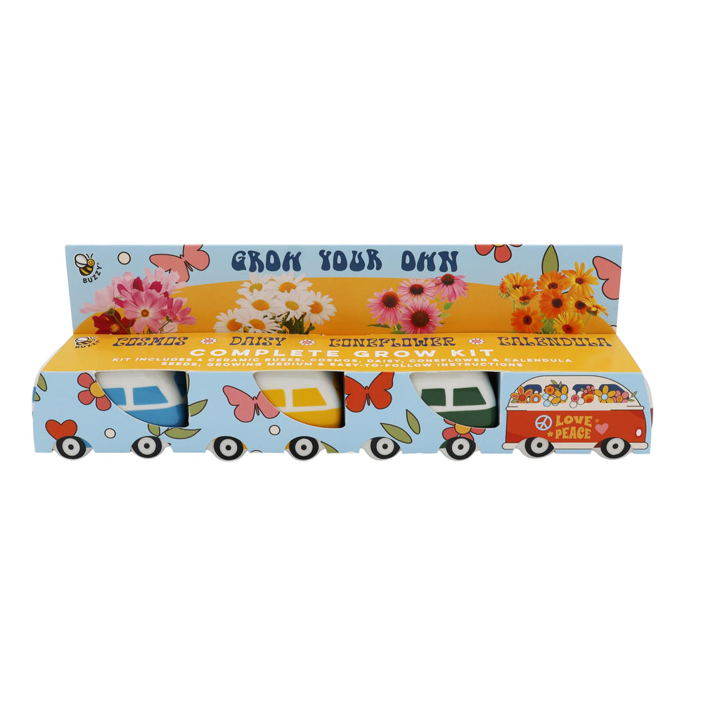 BUZZY ceramic bus front view showing colorful planter and charm for decor